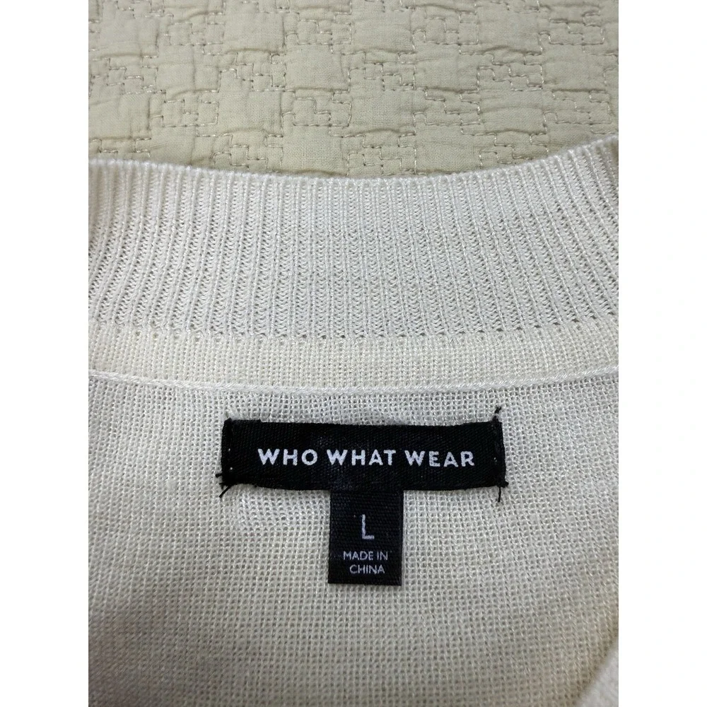 Who What Wear Ribbon Sleeve Sweater 3/4 Sleeve Top | White | Women's Size Large